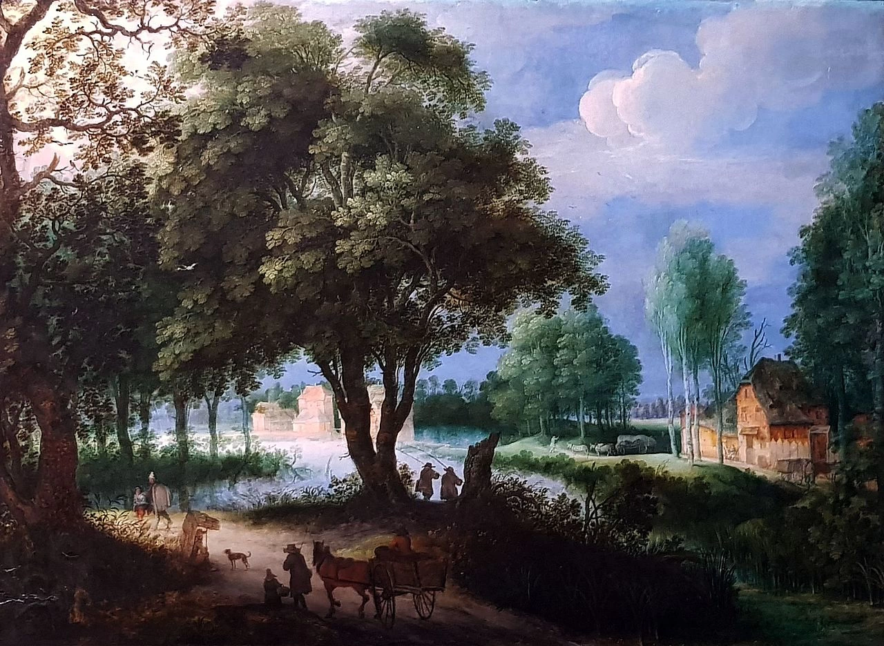 Paesaggio boscoso con viaggiatore su una strada e edifici sullo sfondo - Wallraf, Richartz, Museum & Fondation Corboud, Colonia